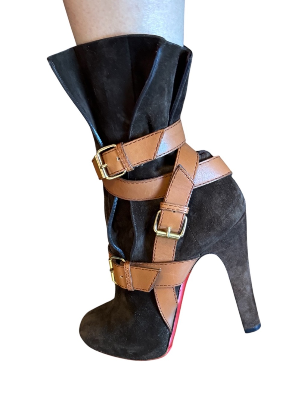Christian Louboutin strap buckle suede combat boots